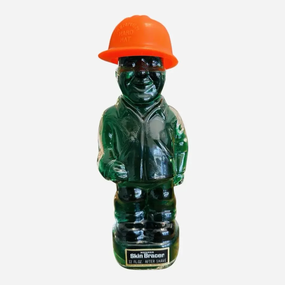 Vintage Mennen Skin Bracer After Shave Hard Hat Worker Glass Bottle 9 1/2